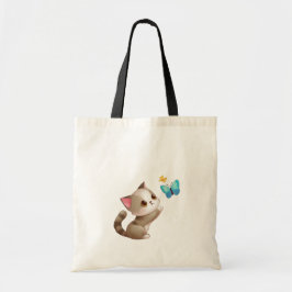 Bolsa Tote Cor de rosa da Cinza branca Gato Tocar Azul Amarel