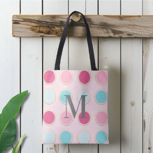 Bolsa Tote Cor-de-rosa e Bolinhas azul monogramas