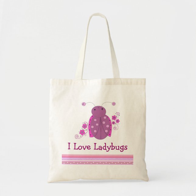 Bolsa Tote Cor-de-rosa e ladybug roxo (Frente)