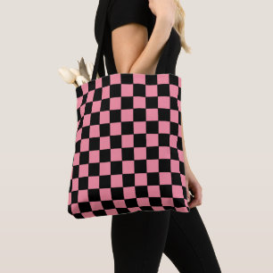 Bolsa Tote Cor-de-rosa e preto verificados