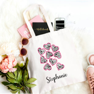 Bolsa Tote Cor-de-rosa e zebra negra listram-se
