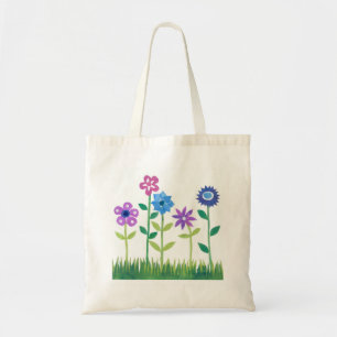 Bolsa Tote Cor-de-rosa moderno, azul, Design das flores Mauve