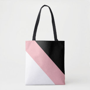 Bolsa Tote Cor-de-rosa preto moderno e branco com risca diago