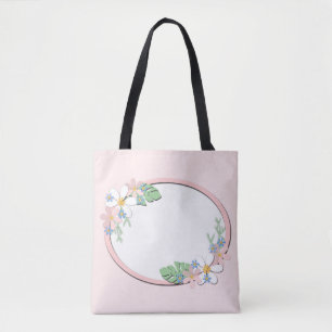 Bolsa Tote Cor de rosa quadro floral em torno de crianças pr