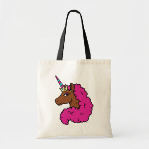 Bolsa Tote Cor-de-rosa quente afro Unicorn