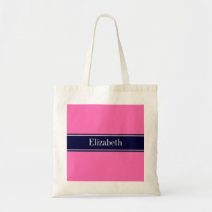 Bolsa Tote Cor-de-rosa quente sólida nº 2, Monograma do nom