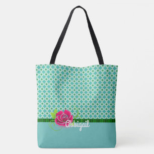 Bolsa Tote Cor-de-rosa rosa rosa branca e verde personalizada