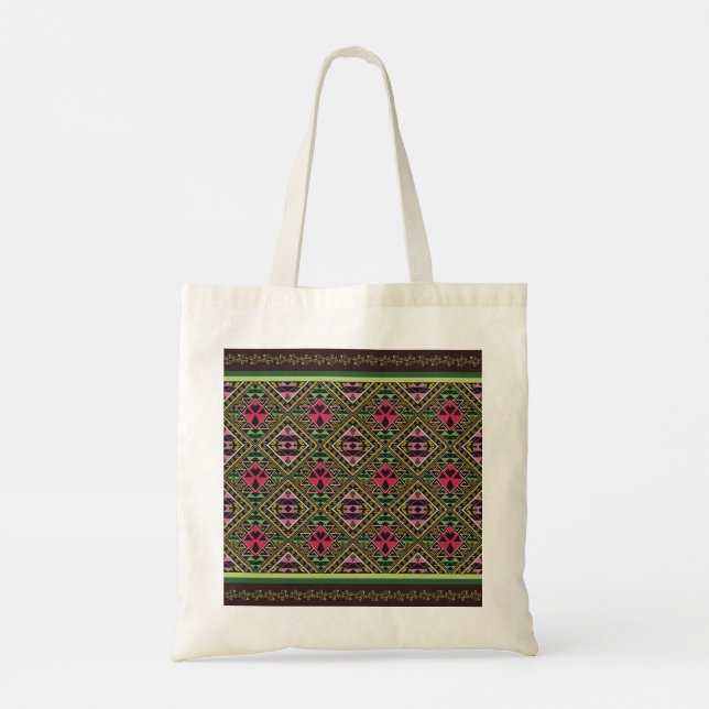 Bolsa Tote Cor-de-rosa vibrante e Abstrato verde (Verso)