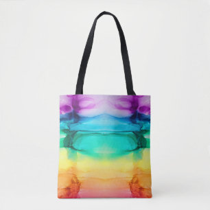Bolsa Tote Cor do arco-íris, mistura de acrílico abstrato.
