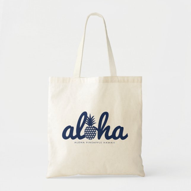 Bolsa Tote Cor do Marinho do abacaxi Aloha (Frente)