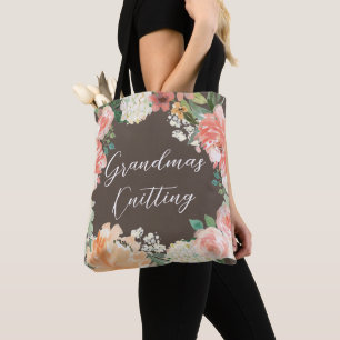 Bolsa Tote Cor do tricô da vovó Pêssego Aquarela Floral