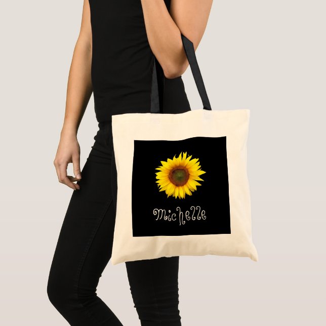 Bolsa Tote Cor Floral De Cachorro Amarelo, Preto Personalizad (Frente (produto))