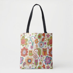 Bolsa Tote Cor floral e coruja