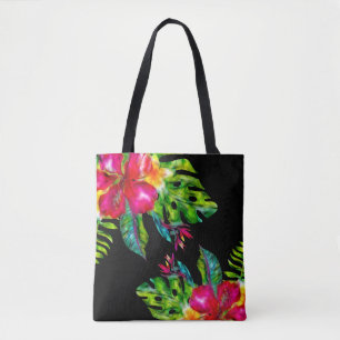Bolsa Tote Cor Floral Tropical de Cores Vibrantes Folhas de H