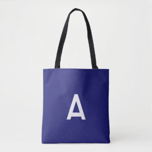 Bolsa Tote Cor Monograma Simples Minimalista Azul Meia-Noite