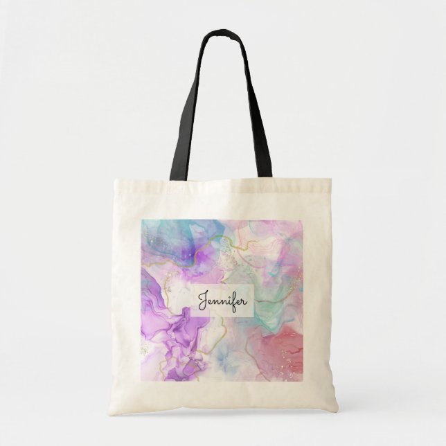 Bolsa Tote Cor Puro, Verde, Cor Rosa Flutuante Elegante (Frente)
