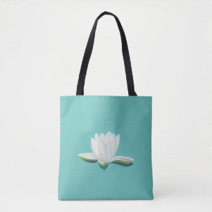 Bolsa Tote Cor Verde da Imagem da Flor do Lotus Branco