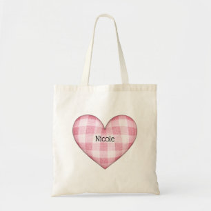 Bolsa Tote Coração 3D da xadrez com nome