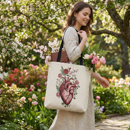 Bolsa Tote Coração Anatômico Botânico - Design Floral Vintage