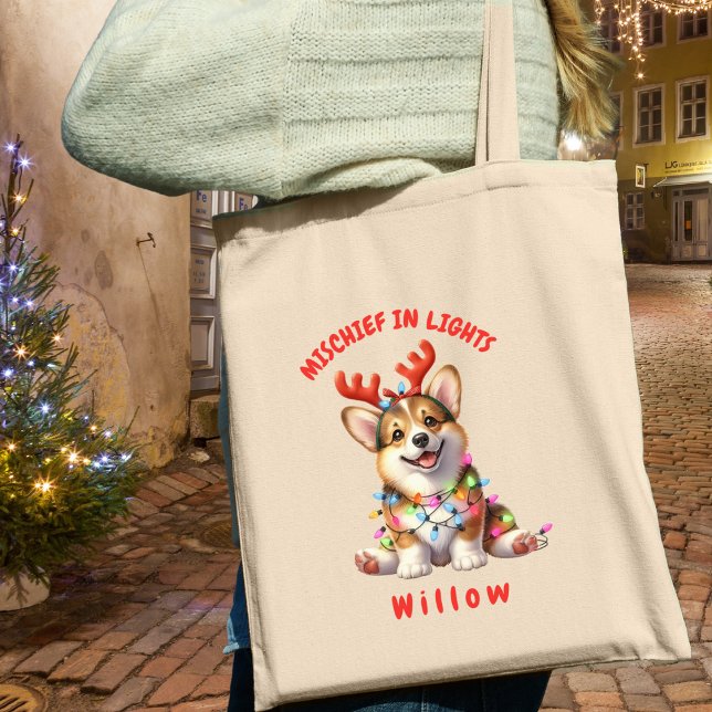 Bolsa Tote Coração Aquarela Corgi Cachorro Festivo Saco (Carry festive cheer with this custom fun Corgi dog tote bag. A perfect gift for dog lovers.)