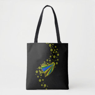 Bolsa Tote Coração Arco-Íris Azul Amarelo com Estrelas em pre