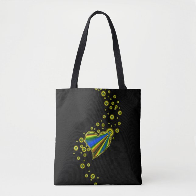 Bolsa Tote Coração Arco-Íris Azul Amarelo com Estrelas em pre (Frente)