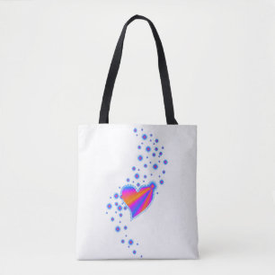 Bolsa Tote Coração Arco-Íris com Estrelas, Vermelho Azul