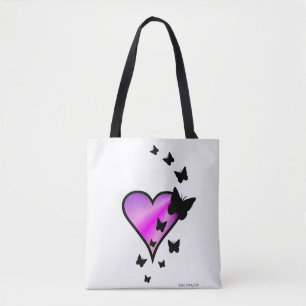 Bolsa Tote Coração arco-íris e borboleta