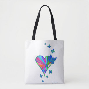 Bolsa Tote Coração arco-íris e borboleta