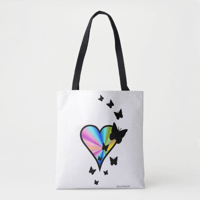 Bolsa Tote Coração arco-íris e borboleta (Frente)