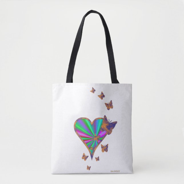 Bolsa Tote Coração arco-íris e borboleta (Frente)