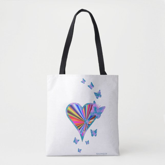 Bolsa Tote Coração arco-íris e borboleta (Frente)