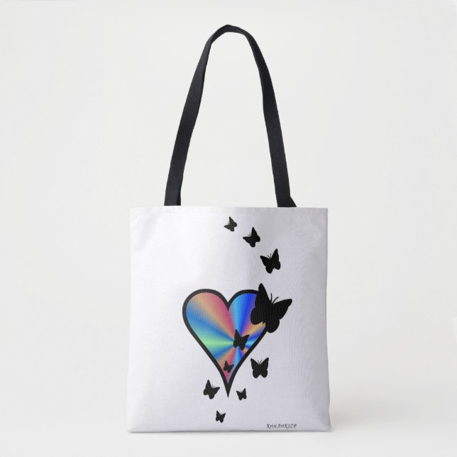 Bolsa Tote Coração arco-íris e borboleta (Frente)