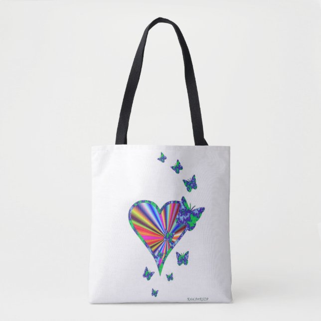 Bolsa Tote Coração arco-íris e borboleta (Frente)