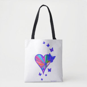 Bolsa Tote Coração arco-íris e borboleta
