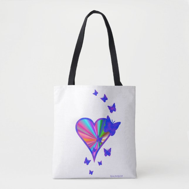 Bolsa Tote Coração arco-íris e borboleta (Frente)