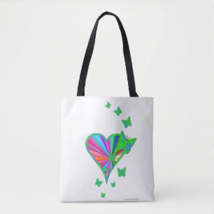 Bolsa Tote Coração arco-íris e borboleta