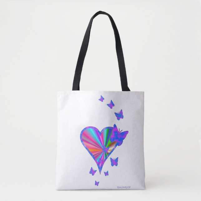 Bolsa Tote Coração arco-íris e borboleta (Frente)