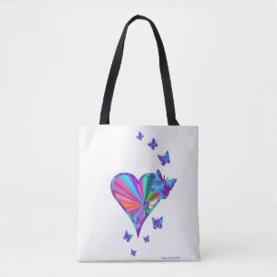 Bolsa Tote Coração arco-íris e borboleta