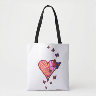 Bolsa Tote Coração arco-íris e borboleta