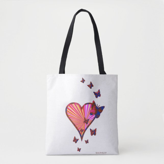 Bolsa Tote Coração arco-íris e borboleta (Frente)