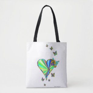 Bolsa Tote Coração arco-íris e borboleta
