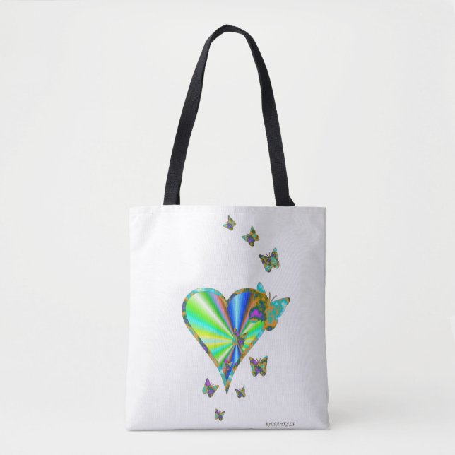 Bolsa Tote Coração arco-íris e borboleta (Frente)