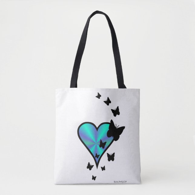 Bolsa Tote Coração arco-íris e borboleta (Frente)