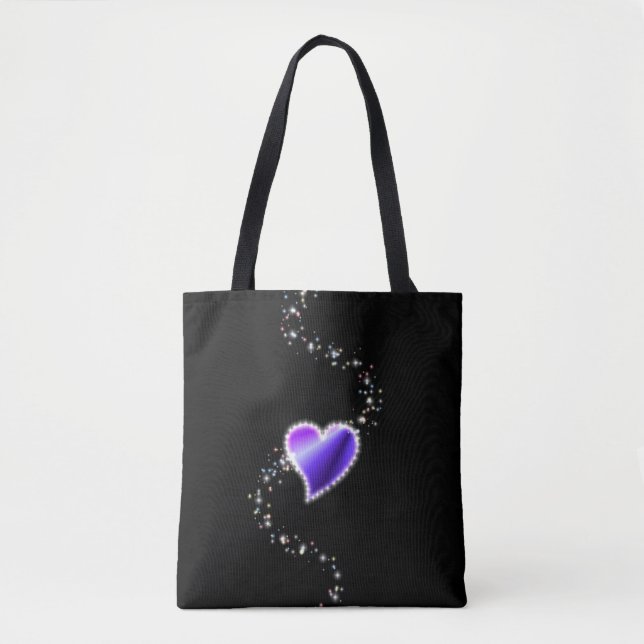 Bolsa Tote Coração Arco-Íris Púrpura com Estrelas (Frente)