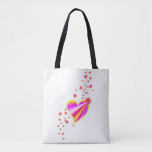Bolsa Tote Coração Arco-Íris Rosa Amarelo Vermelho com Est