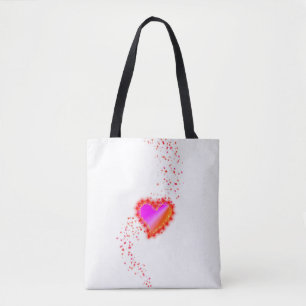 Bolsa Tote Coração Arco-Íris Rosa Amarelo Vermelho com Est