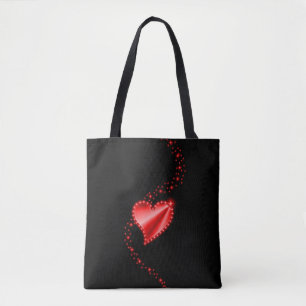 Bolsa Tote Coração Arco-Íris Vermelho com Estrelas em Preto