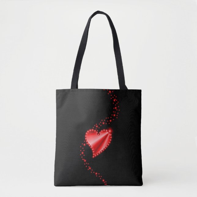 Bolsa Tote Coração Arco-Íris Vermelho com Estrelas em Preto (Frente)
