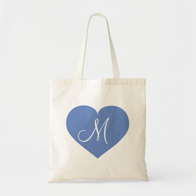 Bolsa Tote Coração Azul Bebê Monograma (Frente)
